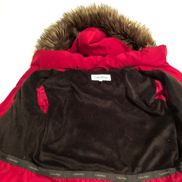 Calvin Klein Faux Fur Trim Hooded Quilted Down Jacket Puffer Parka Coat Women PS - Picture 5 of 10